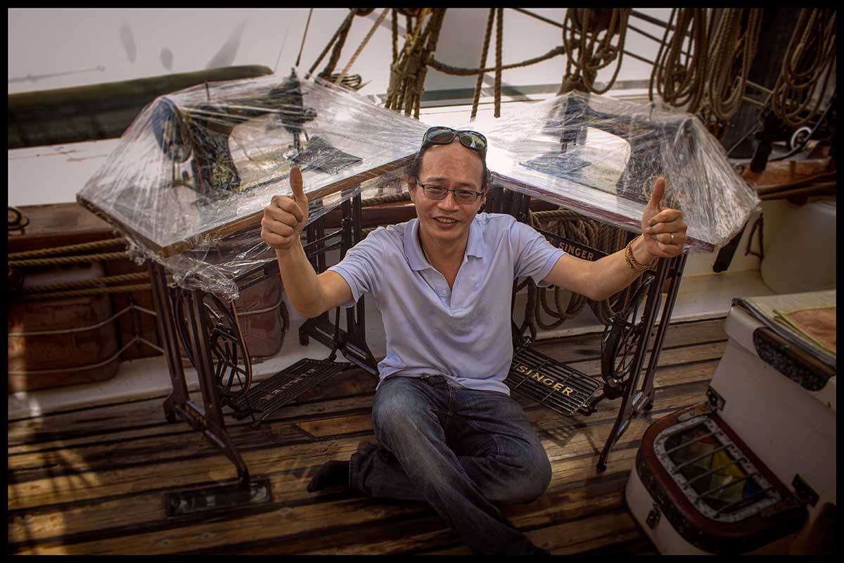 Long time friend and supporter Nicolas Ho and another great friend Goh Shin Ping who located these two wonderful foot operated sewing machines.